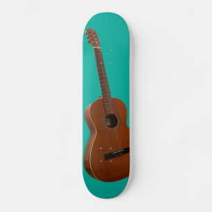 Classic Guitar Art Print on Pool Green Skateboard