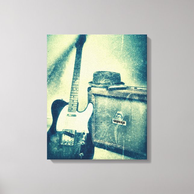 classic guitar with amp bluesman canvas print (Front)