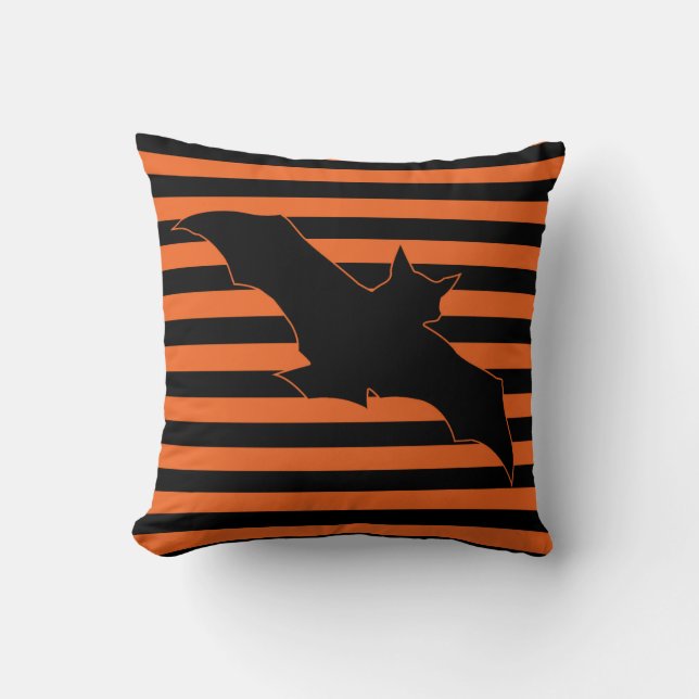 Classic Halloween Bat Stripes Throw Pillow (Front)
