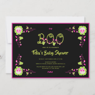 Classic Halloween Black & Pink Skull Baby Shower Invitation