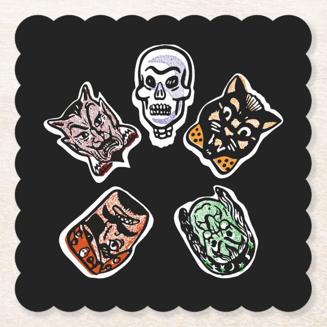 Classic Halloween Characters | Dark Paper Coaster (Front)