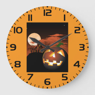 Classic Halloween Jack-O-Lantern Creepy House Large Clock