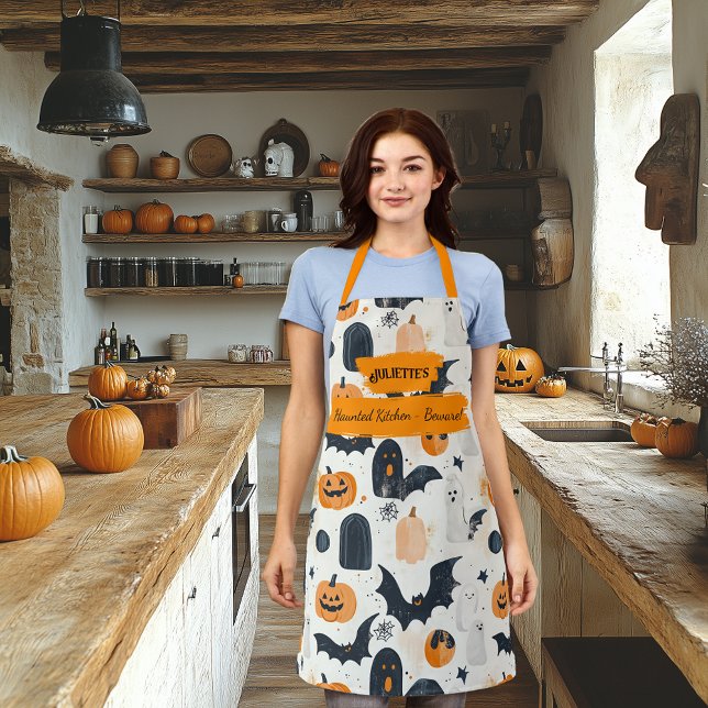 Classic Halloween Kitchen Pattern Spooky Baking Apron (Creator Uploaded)