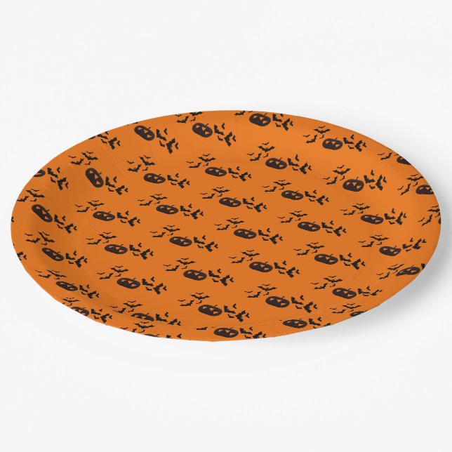 Classic Halloween Paper Plat Pumpkin Bat Pattern  Plate (Angled)