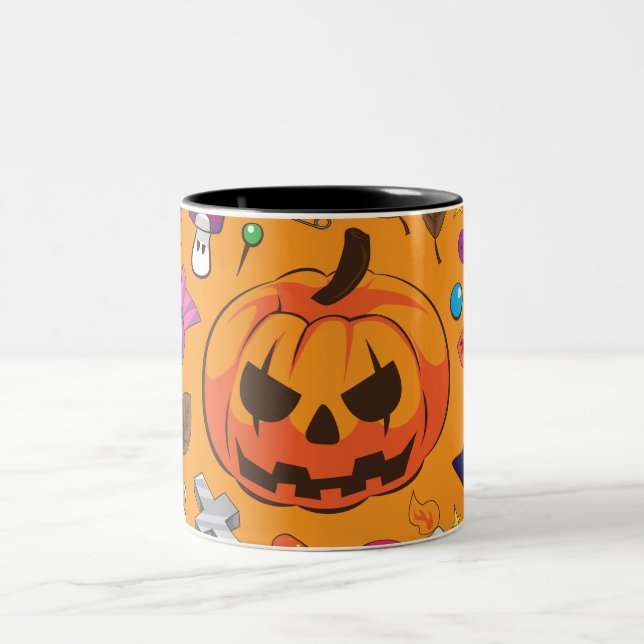 Classic Halloween Pumpkin Jack O Lantern Two-Tone Coffee Mug (Center)