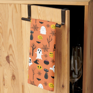 Classic Halloween symbols seamless pattern Kitchen Towel