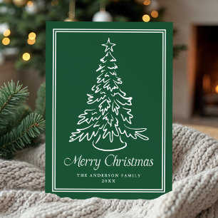 Classic Hand-Drawn Christmas Tree Green Non-Photo Holiday Card