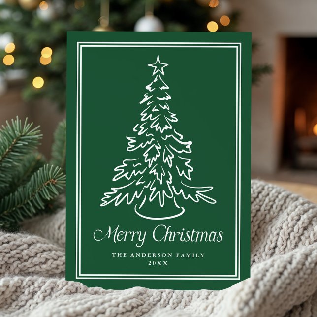 Classic Hand-Drawn Christmas Tree Green Non-Photo Holiday Card (Creator Uploaded)