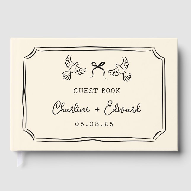 Classic Hand Drawn Scribble  Wedding  Guest Book (Front)