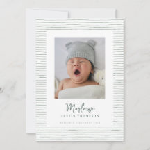 Classic Handdrawn Green Striped Birth Announcement