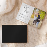 Classic Handwritten Script Photo | Wedding Save The Date<br><div class="desc">A classic handwritten script photo save the date wedding announcement..  This save the date card features an elegant script text with a simple black and white theme.  Customize the text with all the details for your special day.</div>