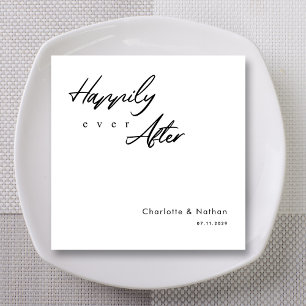 Classic Happily Ever After Black Wedding Napkin