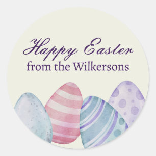Classic Happy Easter Eggs on Yellow Classic Round Sticker