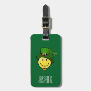 Classic Happy Face with an Irish Leprechaun Hat Luggage Tag