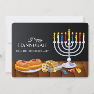 Classic Happy Hanukkah Menorah Sufganiyot Dreidel  Holiday Card