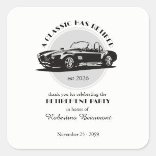 Classic Has Retired Black Car Retirement Party Square Sticker