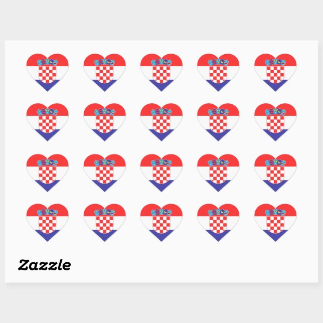Classic Heart Stickers – Croatian Flag Design (Feuille)