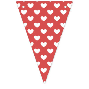 Classic Hearts White - Coral Red Bunting Flags