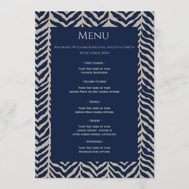 Classic Herringbone Navy - Menu Réception Mariage (Devant)