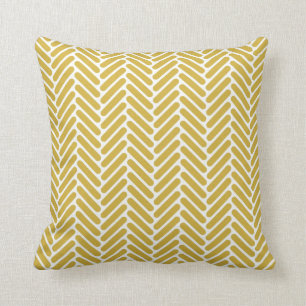 Classic Herringbone Pattern in Mustard and White Throw Pillow