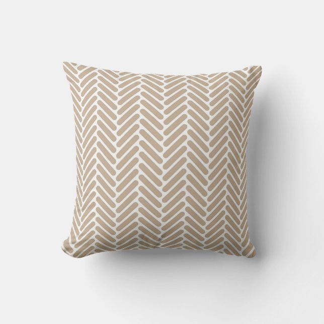 Classic Herringbone Pattern in Tan and White Throw Pillow (Front)