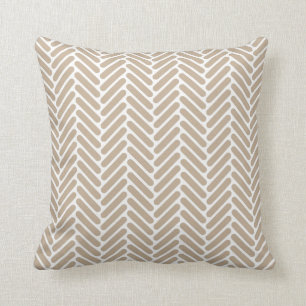 Classic Herringbone Pattern in Tan and White Throw Pillow