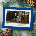 Classic herringbone tweed frame simple blue photo holiday card<br><div class="desc">This simple horizontal Christmas card features one photo on the front surrounded by a bright blue herringbone frame. The festive fabric look gives it a wintry vibe and the type allows you to create your own personalized message. The back has a matching tweed pattern and room for a second photo....</div>