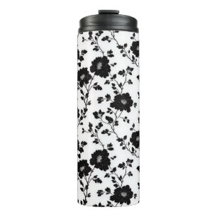 Classic High Contrast Black Floral Silhouette Thermal Tumbler