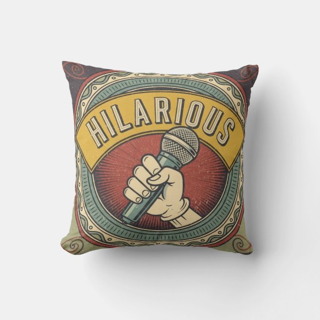Classic Hilarious Mic Throw Pillow (Front)