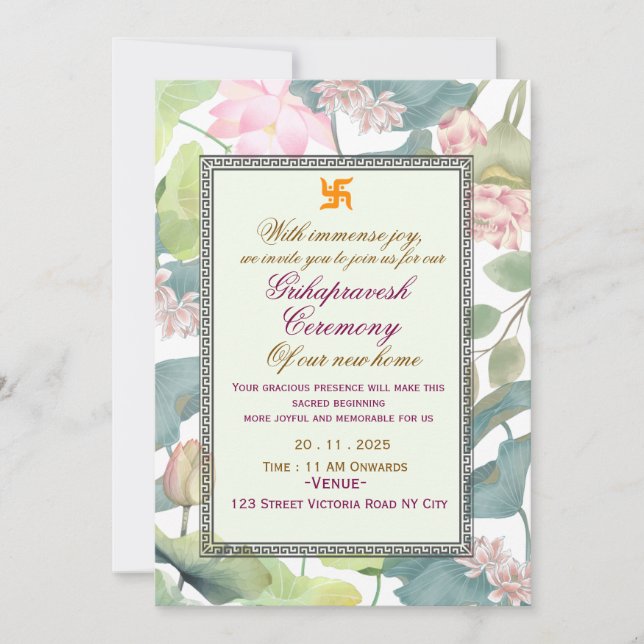 Classic Hindu Griha Pravesh Invitation (Front)