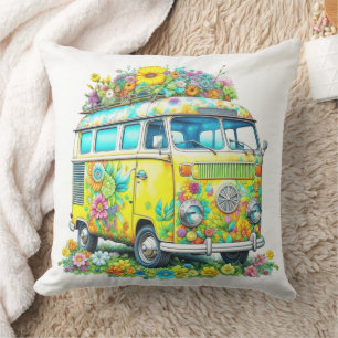Classic Hippie Tour Bus Throw Pillow