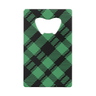 Classic Holiday Green Chequered Pattern Credit Card Bottle Opener