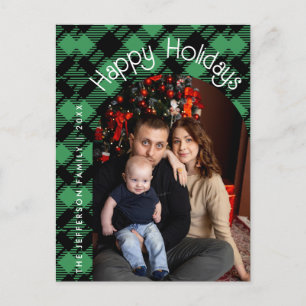 Classic Holiday Green Chequered Pattern Postcard