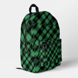 Classic Holiday Green Chequered Pattern Printed Backpack