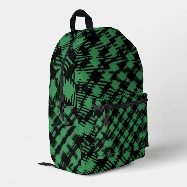 Classic Holiday Green Chequered Pattern  Printed Backpack (Back Corner Left)