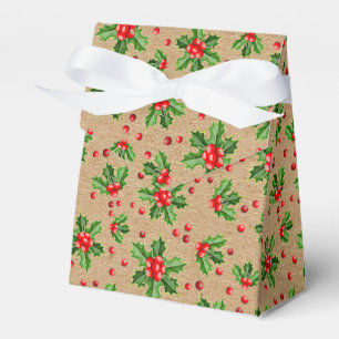 Classic Holiday Green Holly Red Berries Favor Box