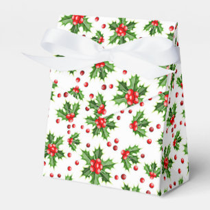 Classic Holiday Green Holly Red Berries Favor Box