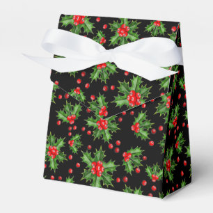 Classic Holiday Green Holly Red Berries Pattern Favor Box