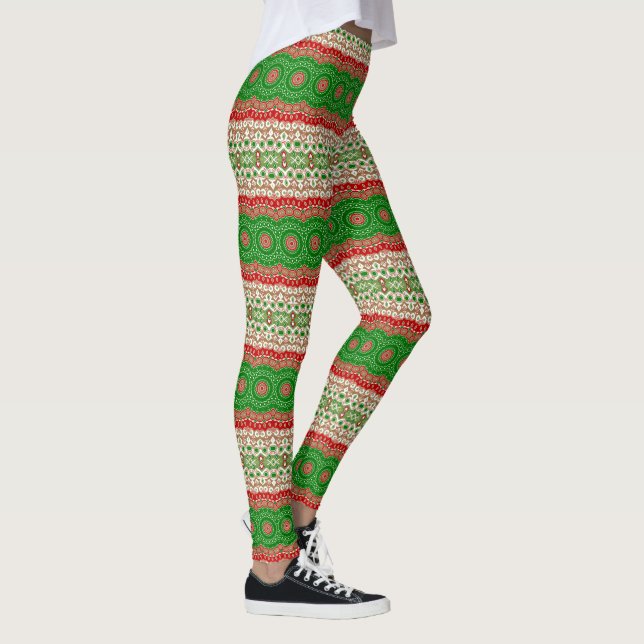 Classic Holiday Mandala in Red, Green, and Gold Leggings (Right)