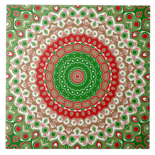 Classic Holiday Mandala in Red, Green, and Gold Tile