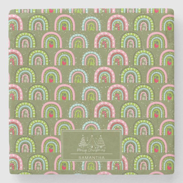 Classic Holiday Pattern- Colourful Rainbow Stone Coaster (Front)