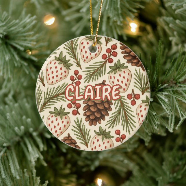Classic Holiday Pine Berries Floral Red Green  Ceramic Ornament (Tree)