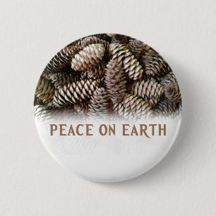 Classic Holiday Pine Cone Peace On Earth 2 Inch Round Button