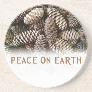 Classic Holiday Pine Cone Peace On Earth Coaster