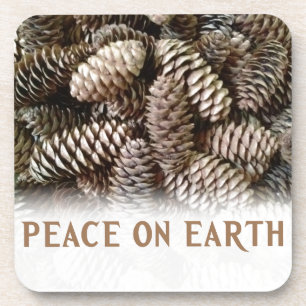 Classic Holiday Pine Cone Peace On Earth Coaster