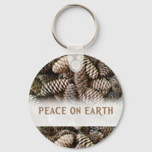 Classic Holiday Pine Cone Peace On Earth Keychain