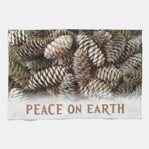Classic Holiday Pine Cone Peace On Earth Kitchen Towel