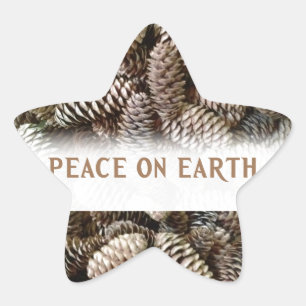 Classic Holiday Pine Cone Peace On Earth Star Sticker