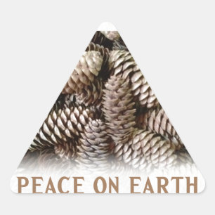 Classic Holiday Pine Cone Peace On Earth Triangle Sticker