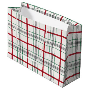 Classic holiday plaid red and green large gift bag